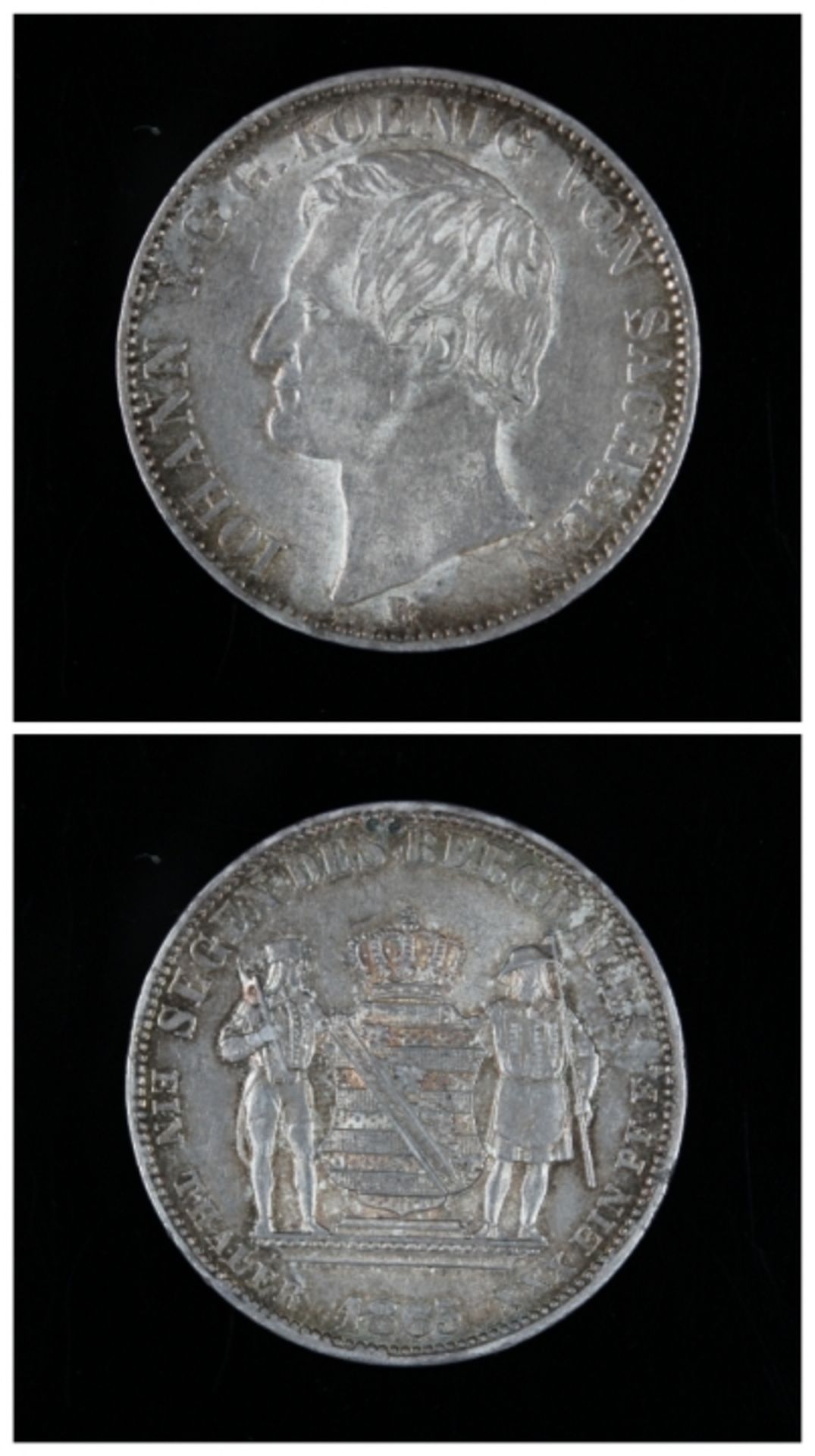 Ein Thaler - Sachsen 1865 Segen des Bergbauens, Silber, Wappen, Rs: Johann V König von Sachsen, Kopf