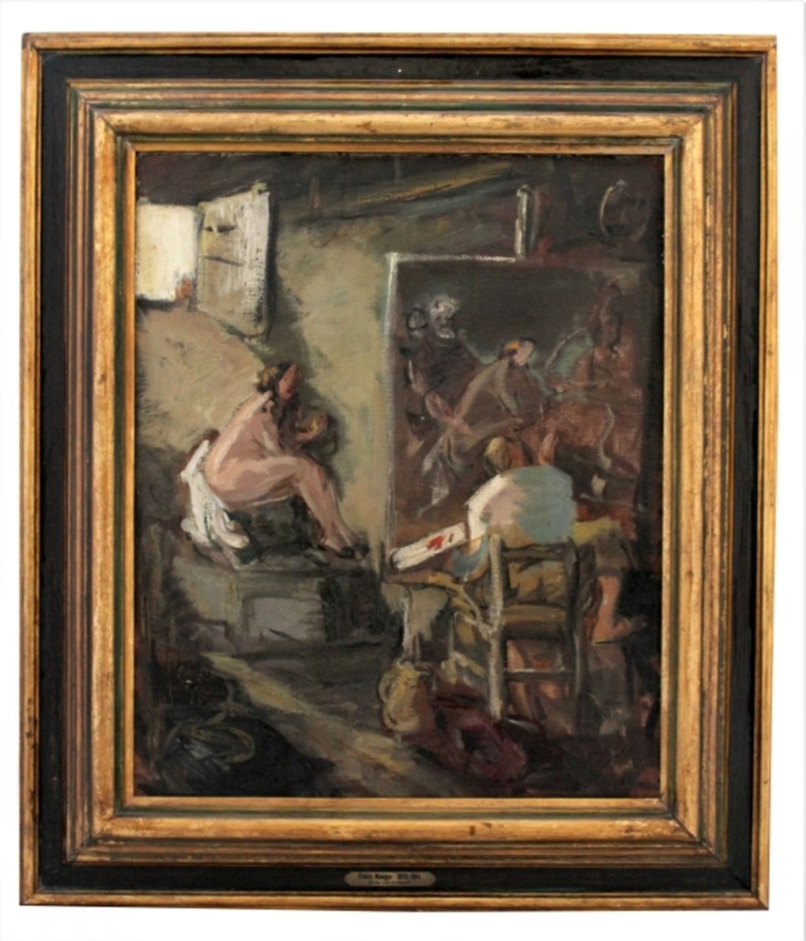 Großes Gemälde - Franz NAAGER (1870 München 1942) "Der Maler und sein Aktmodell", l.u. Ritzsignatur,