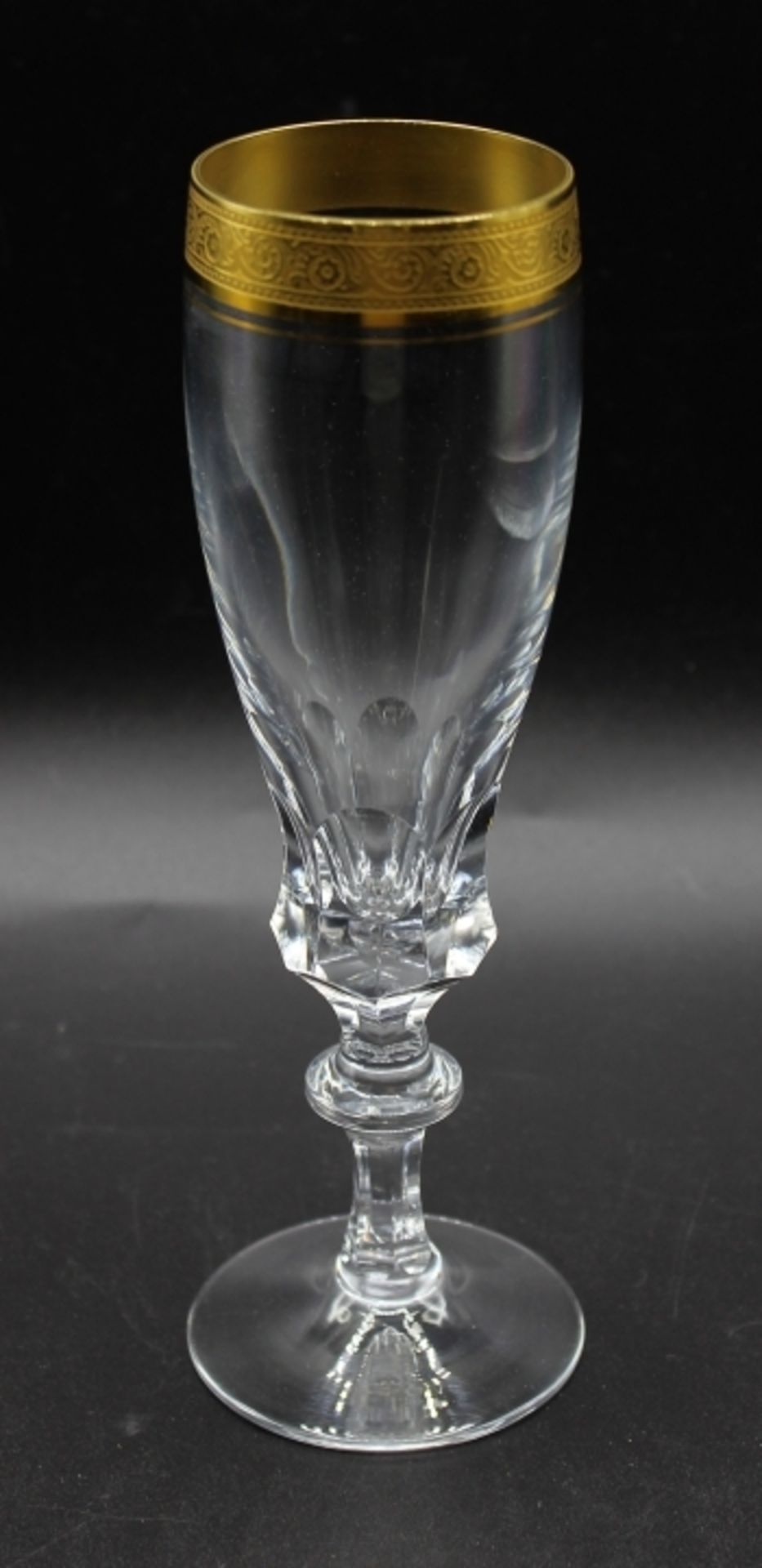 11 Sektgläser - Theresienthal Bernadotte Kristallglas mit breiter Goldätzkante, Höhe ca. 20 cm, kein