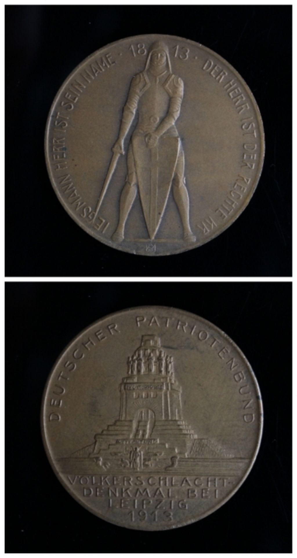 Erinnerungsmedaille - Kupfer 25 Jahre Feldzug (1870/71),Standbild der Siegesgöttin, Rs: Portraits