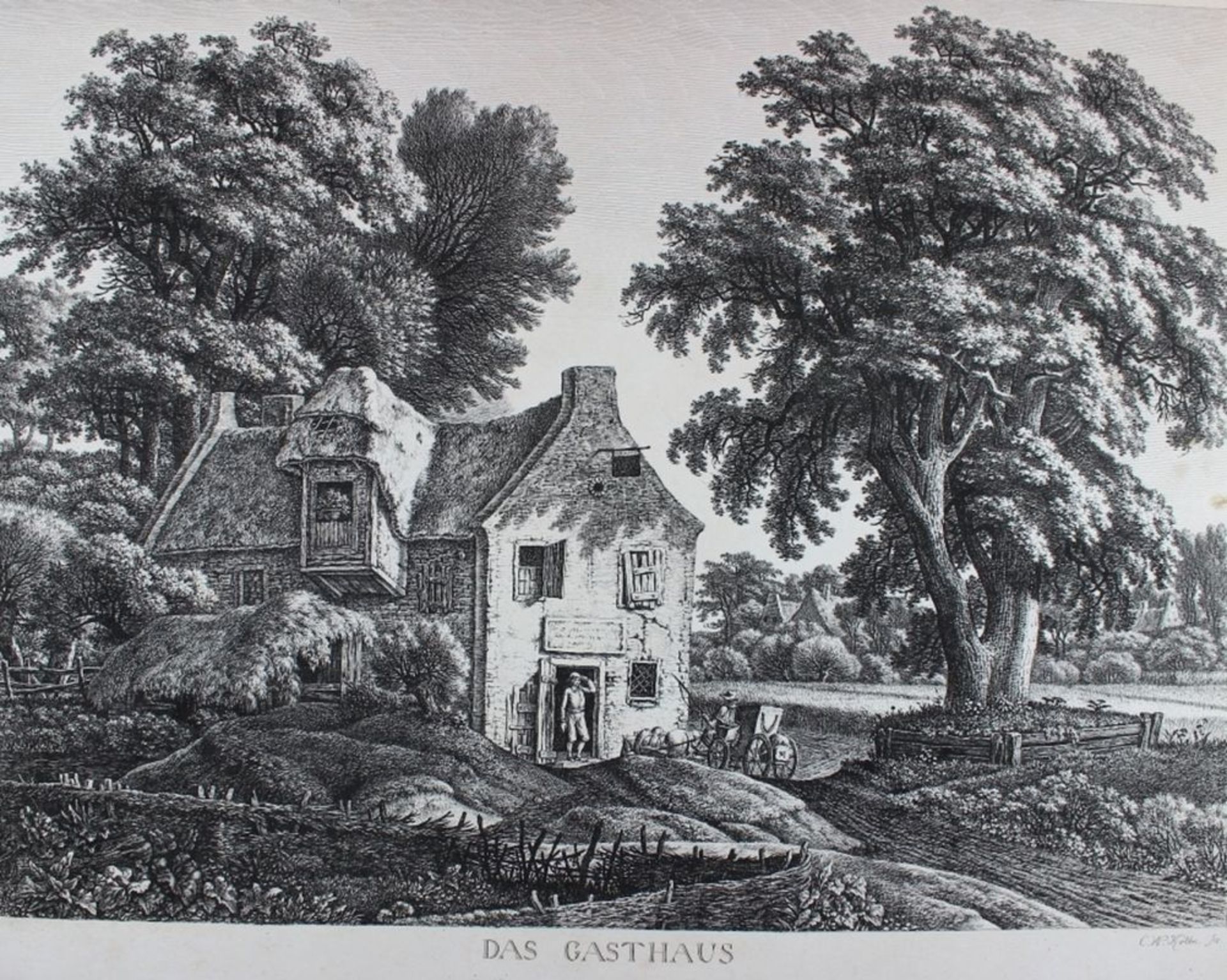 Große Radierung - Carl Wilhelm I KOLBE (1757 Berlin -1835 Dessau) "Das Gasthaus", Martens 229 II,