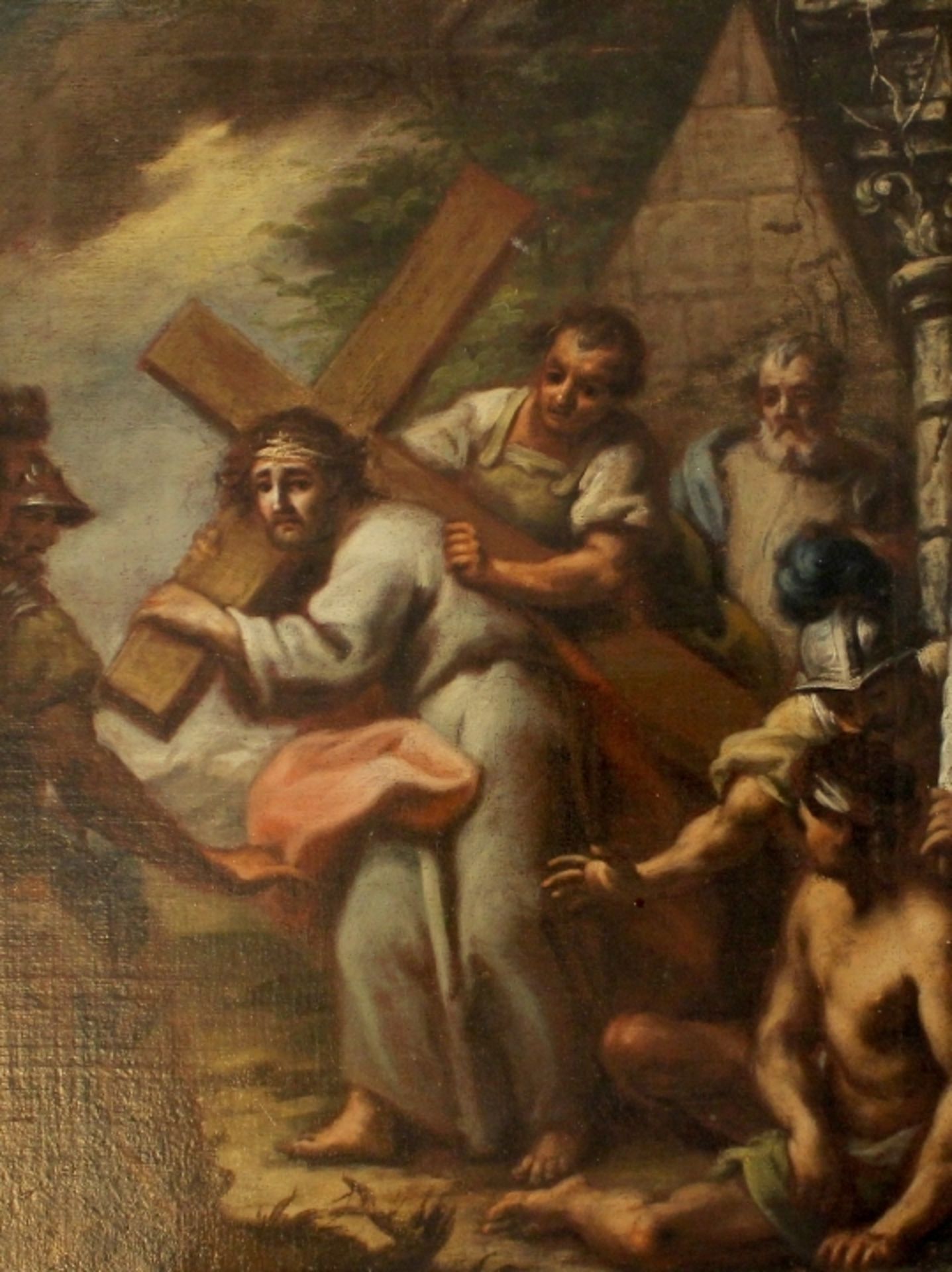 Gemälde - Barock 18.Jahrhundert "Kreuzweg", anonymer Künstler, Öl auf Leinwand (doubliert), rest.,