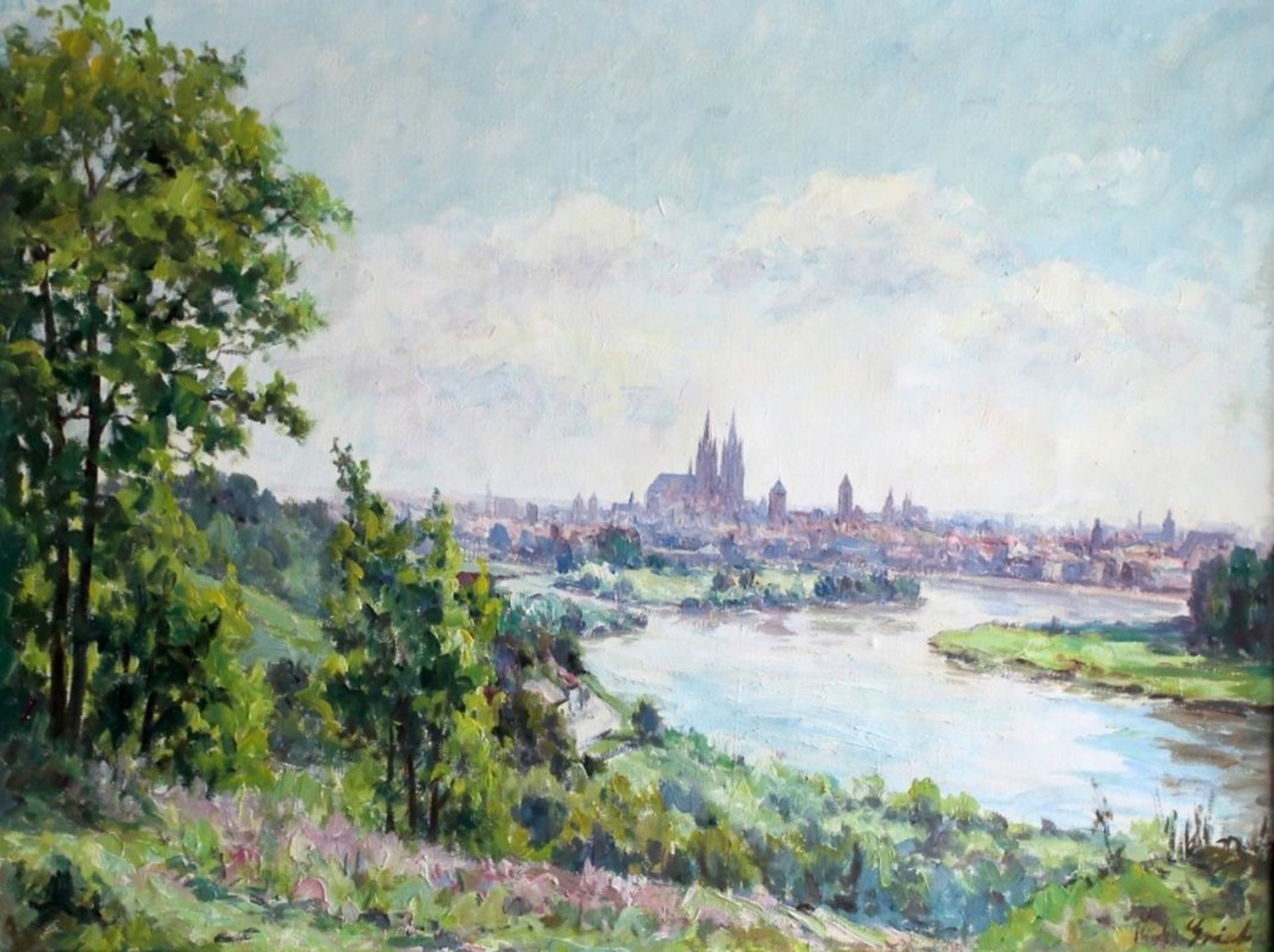 Gemälde - Richard Grieb (1865 Straubing - 1958) "Stadtansicht Regensburg im Frühling", r.u.