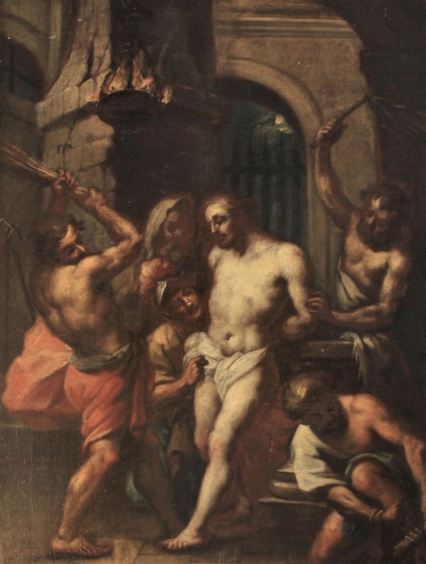 Gemälde - Barock 18.Jahrhundert "Jesus und die Schergen", anonymer Künstler, Öl auf Leinwand (