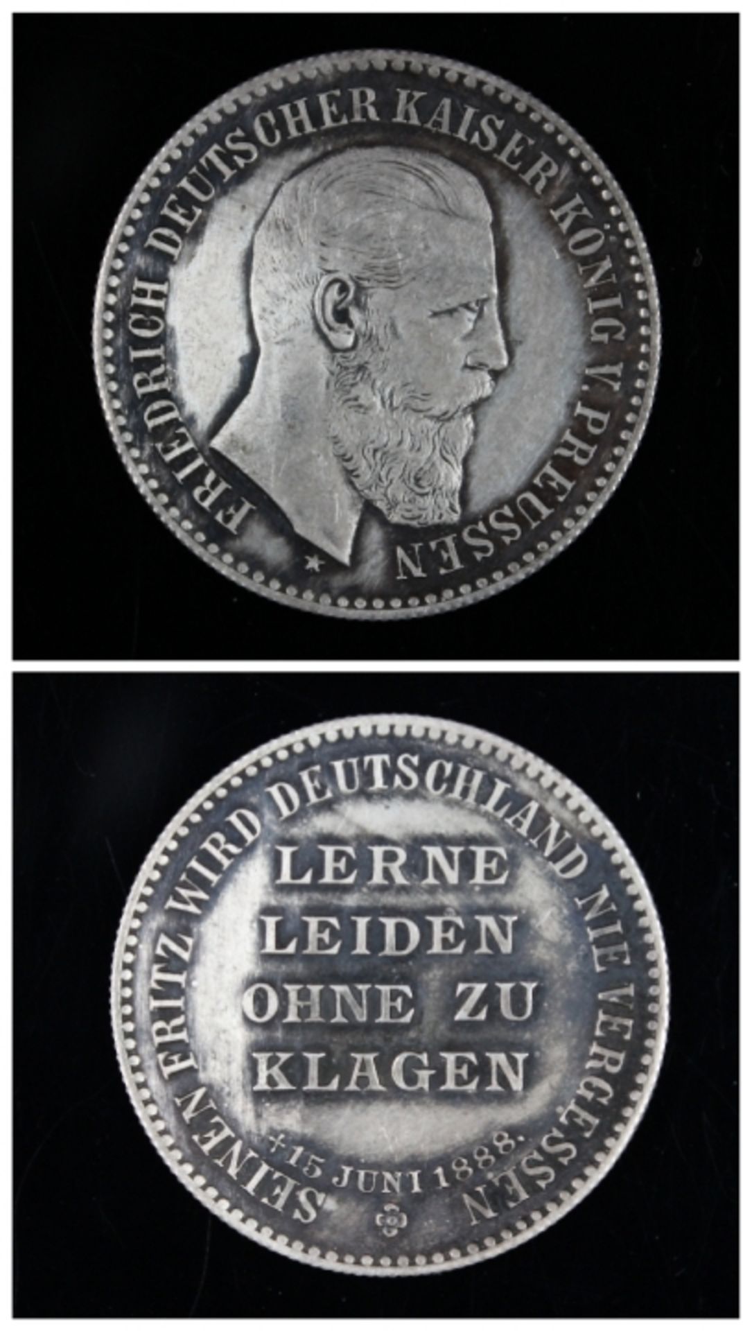 Silbermedaille Preussen 15.7.1888, seinen Fritz wird Deutschland nie vergessen, Spruch " Lerne