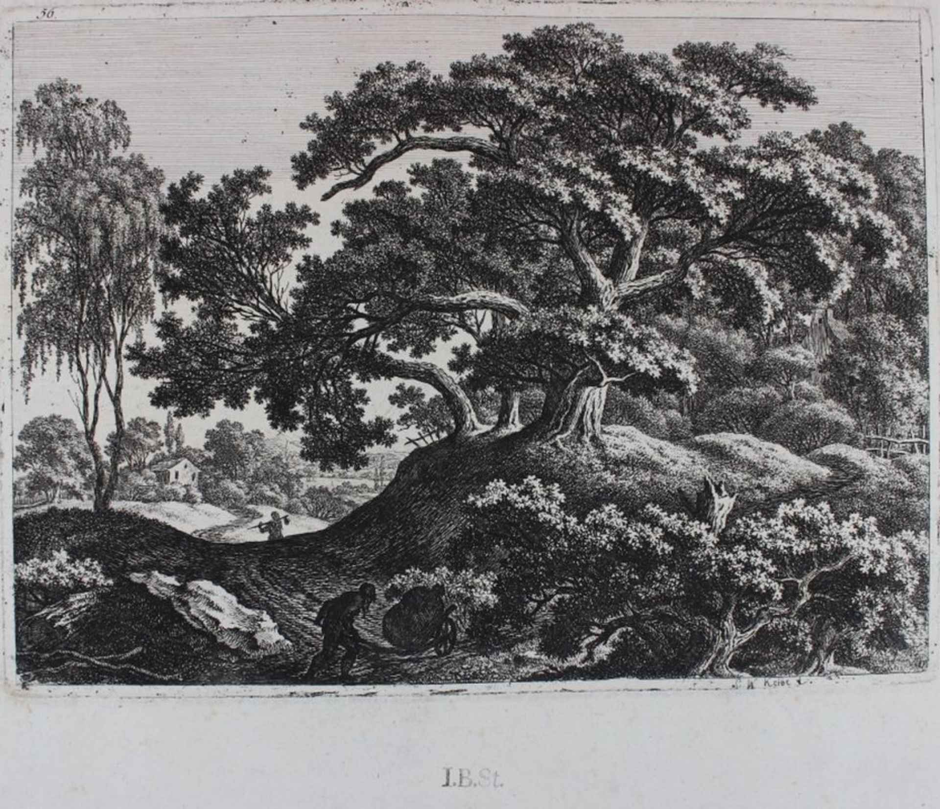 Radierung - Carl Wilhelm I KOLBE (1757 Berlin -1835 Dessau) "Landschaft mit Karrenschieber", Martens