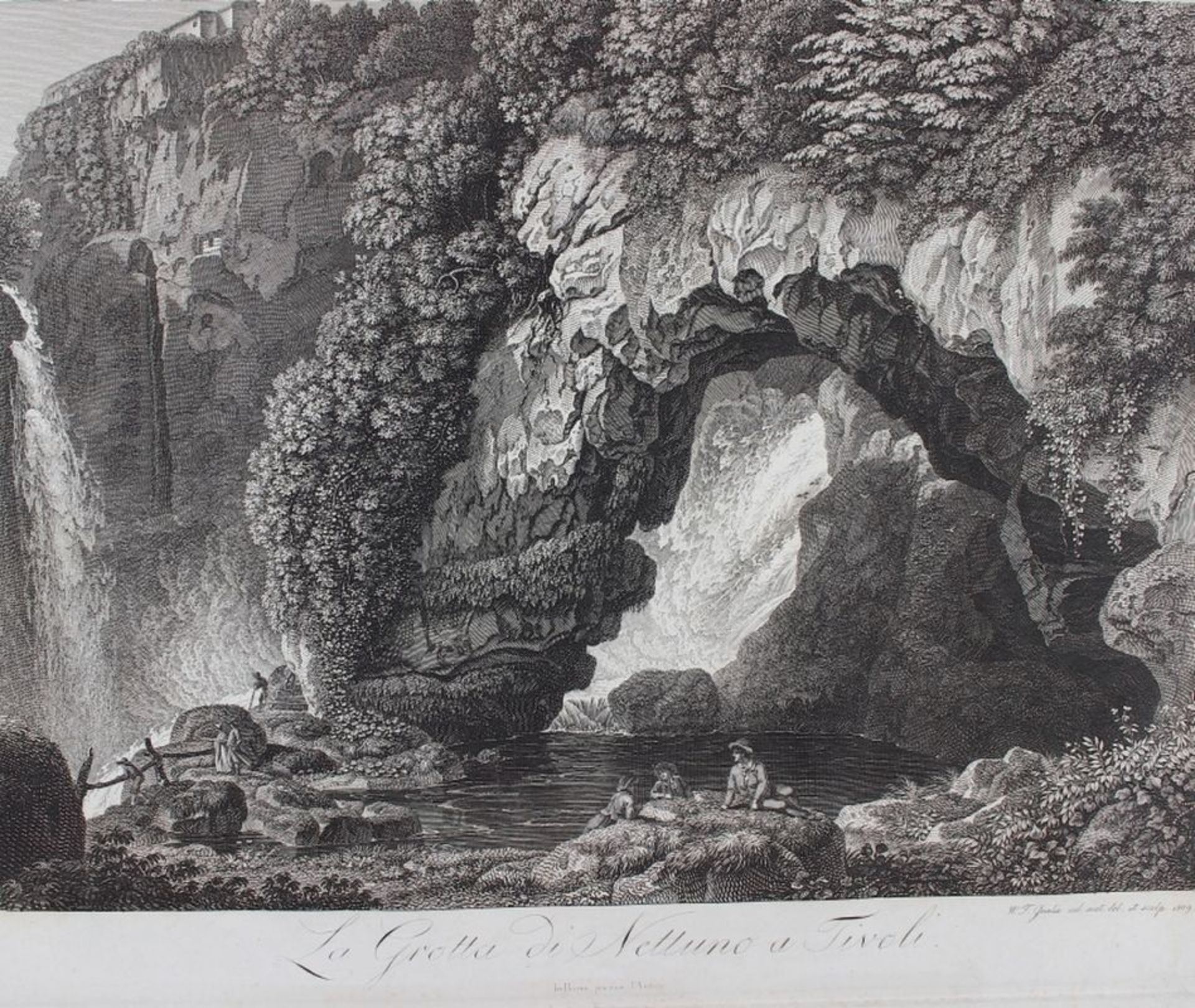 Radierung - Wilhelm Friedrich GMELIN (1760 Badenweiler -1820 Rom) "La Grotta di nettuno a Tivoli",