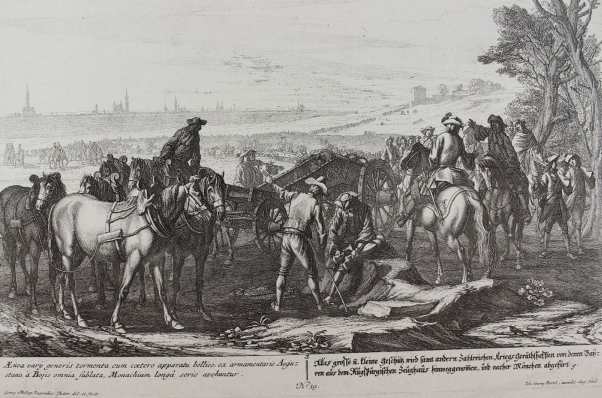 Radierung - Georg Philipp I RUGENDAS (1666 Augsburg 1742) "Szene aus der Belagerung der Stadt