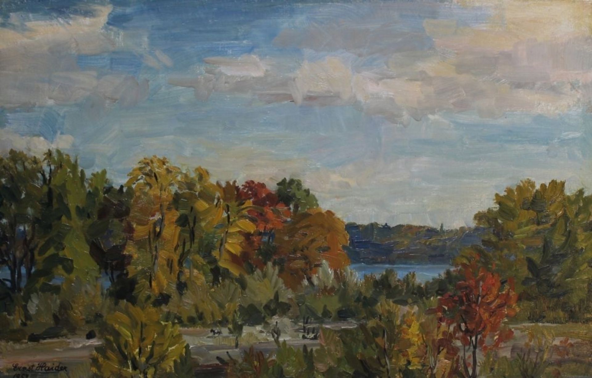 Gemälde - Ernst Haider (1890 München - 1988 Starnberg) "Herbst am Starnberger See bei Feldafing",