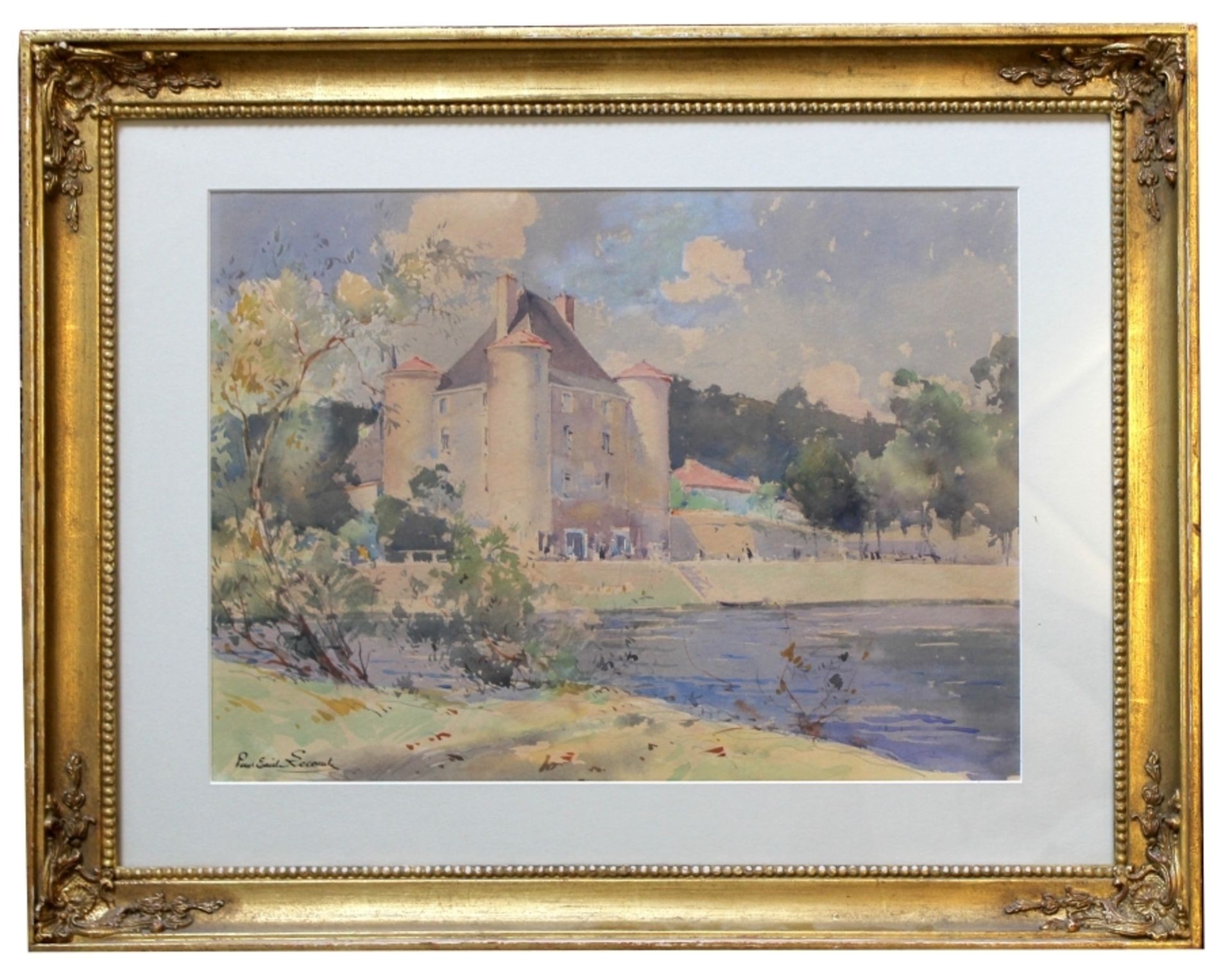 Aquarell - Paul Emile Lecomte (1877 Paris - 1950) "Stadt am Fluss", l.u. signiert, lasierende Farben