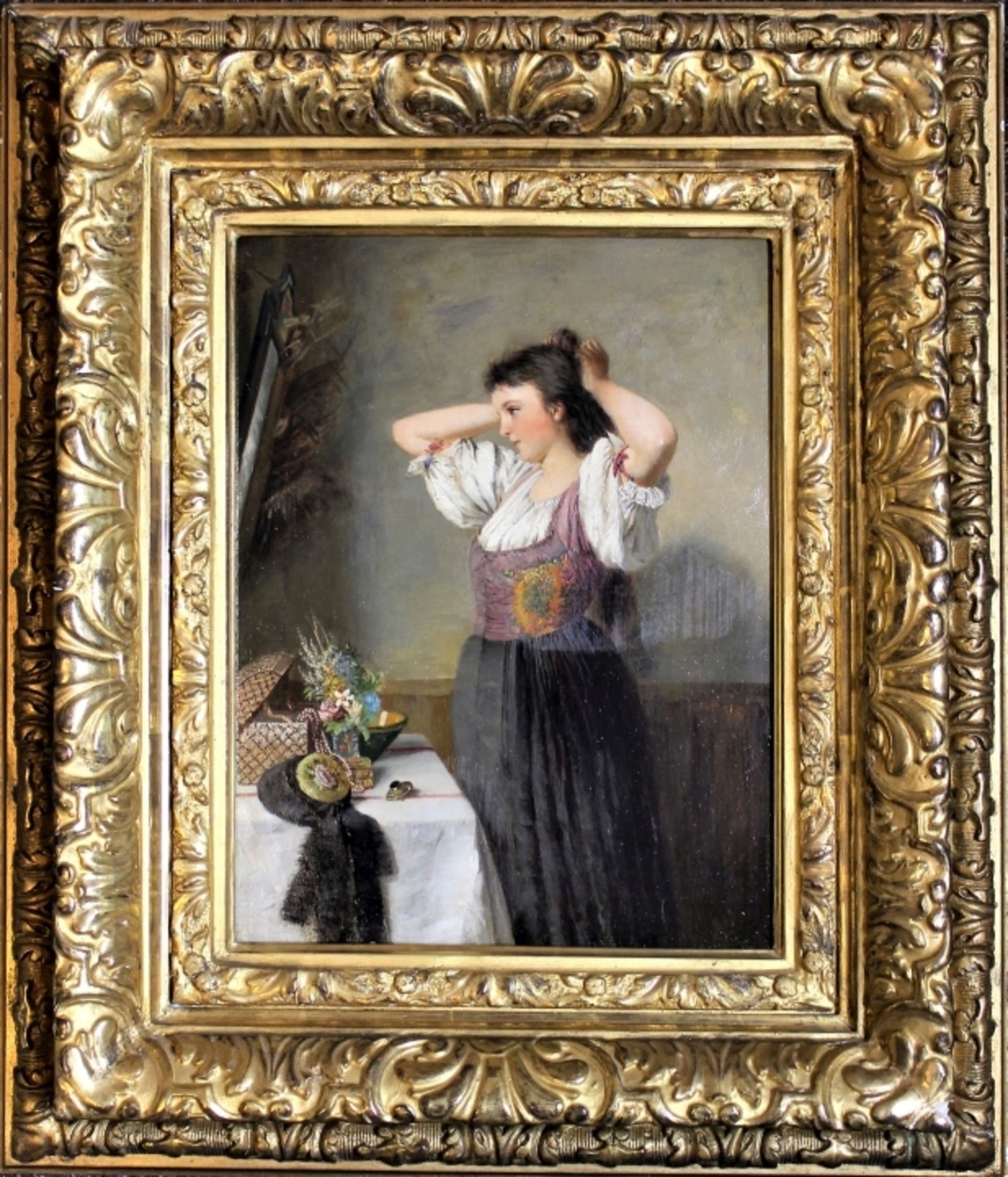 Gemälde - Münchner Schule des 19. Jahrhunderts "Bei der Morgentoilette", r.u. signiert (?) Hofmann