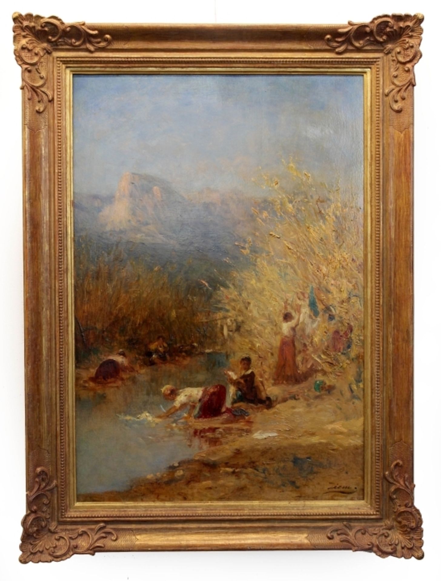Gemälde - Félix ZIEM (1821 Beaune - 1911 Paris) "Laveuses bords de la Cagnes", r.u. signiert, Öl auf
