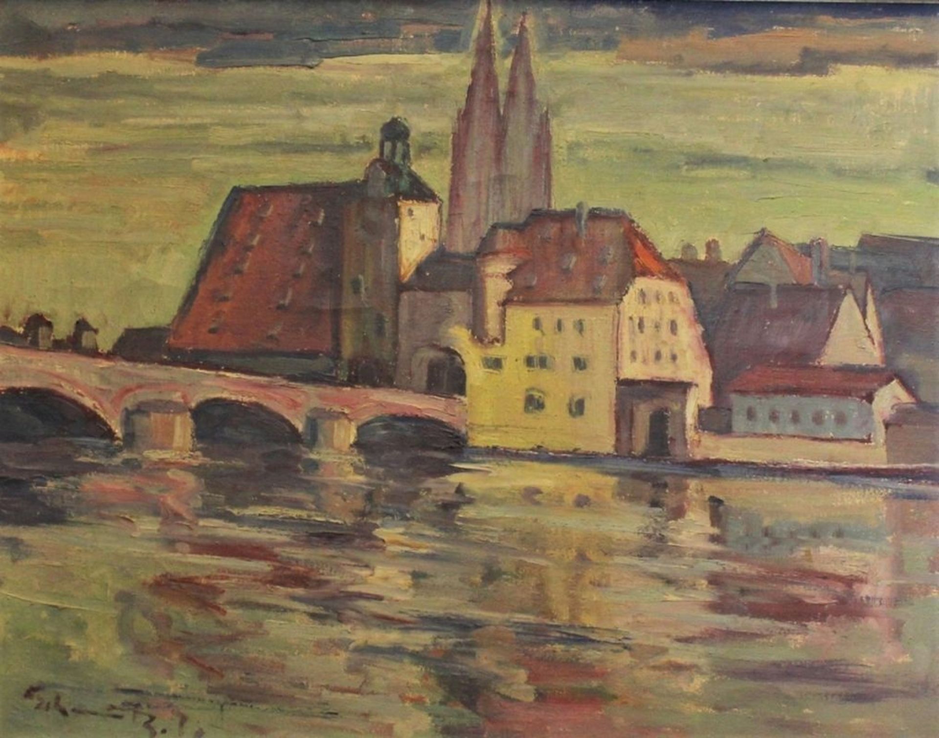 Gemälde - Schmitz (XX. Jahrhundert) "Ansicht von Regensburg", l.u. signiert Schmitz (Georg Schmitz ?