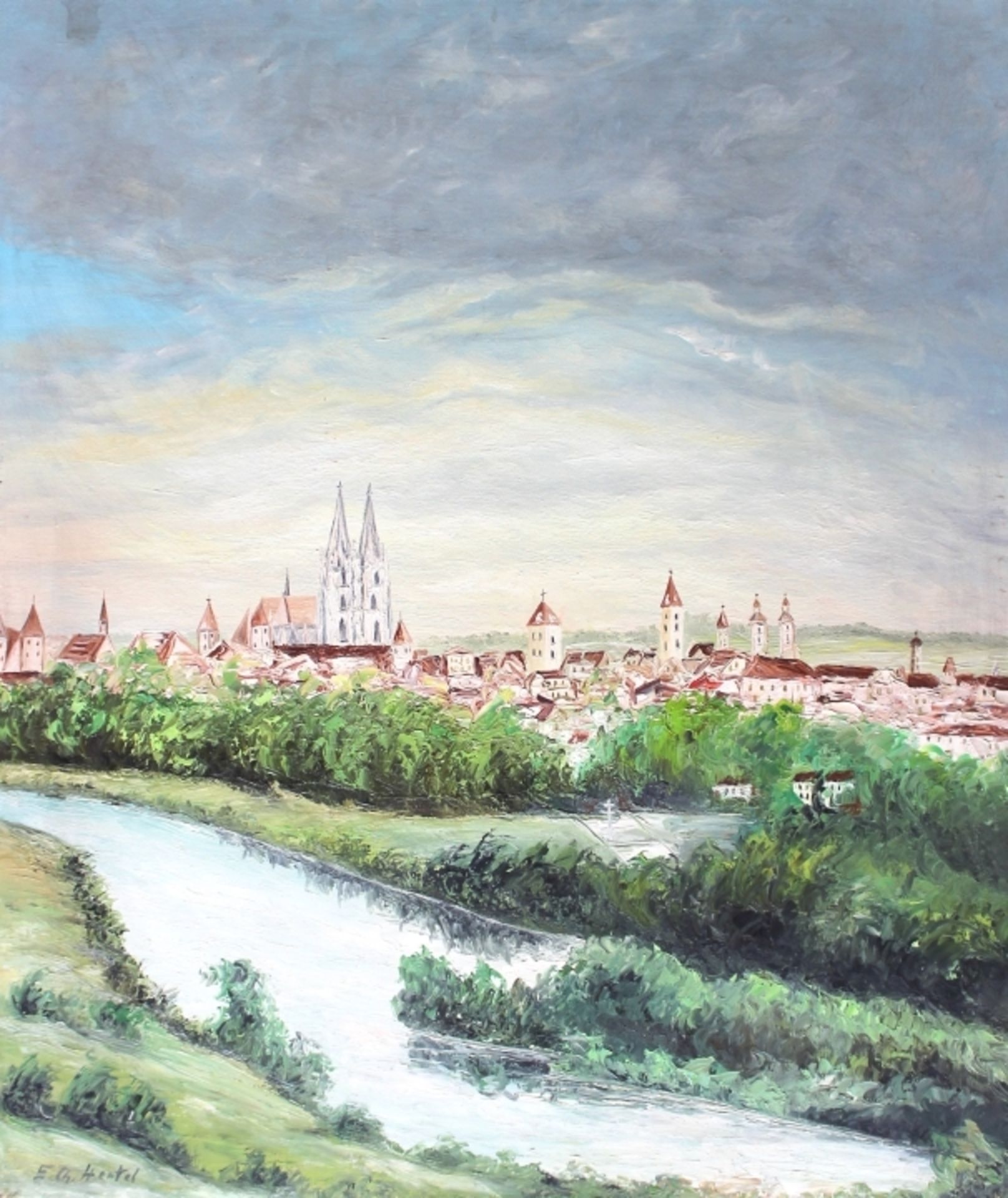 Gemälde - E. Ch. Hertel (XX.Jahrhundert) "Stadtansicht Regensburg", r.u. signiert, Öl auf