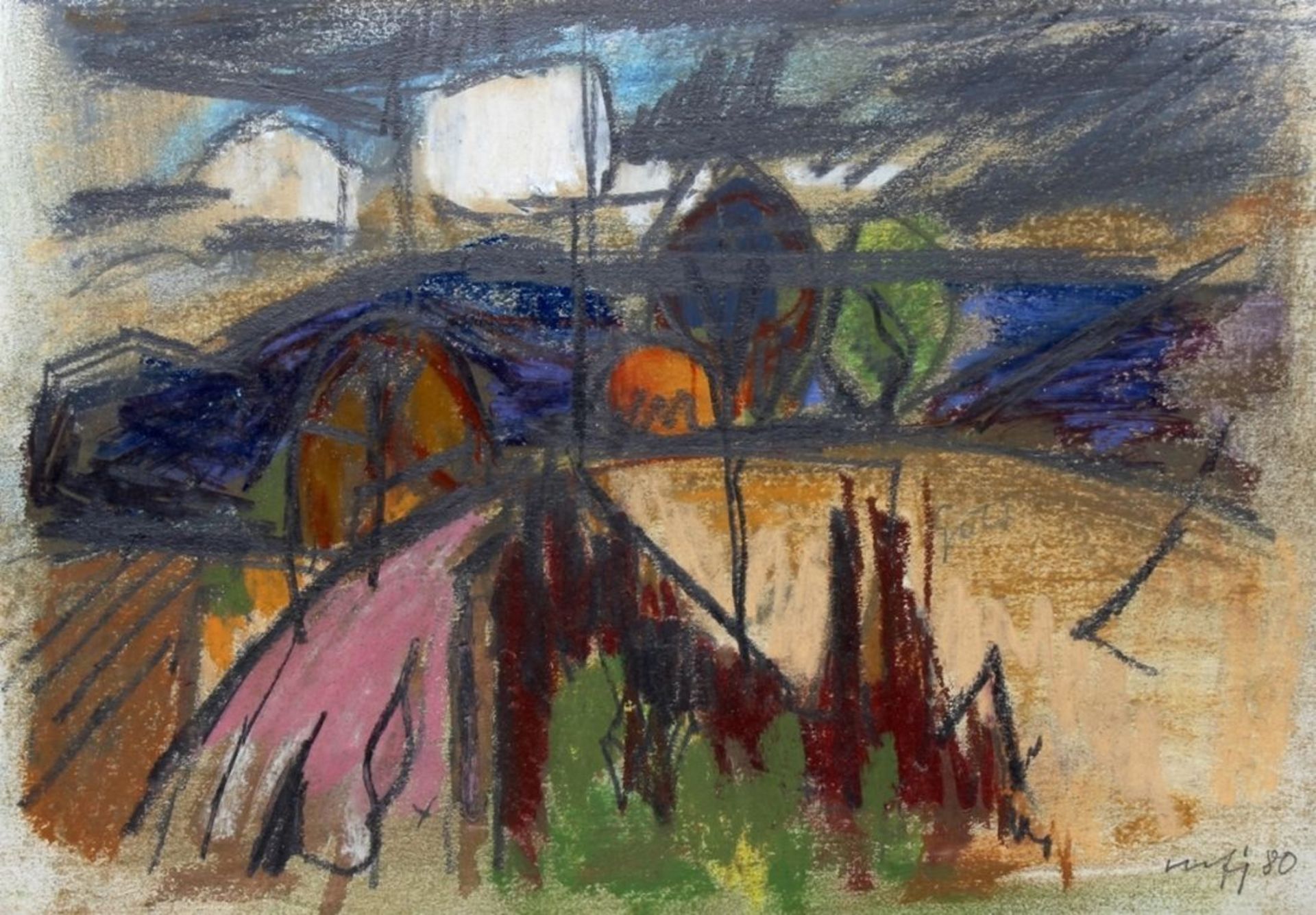 Mischtechnik - Willi Ulfig (1910 Breslau - 1983 Regensburg) "Moderne Landschaft", r.u. signiert,