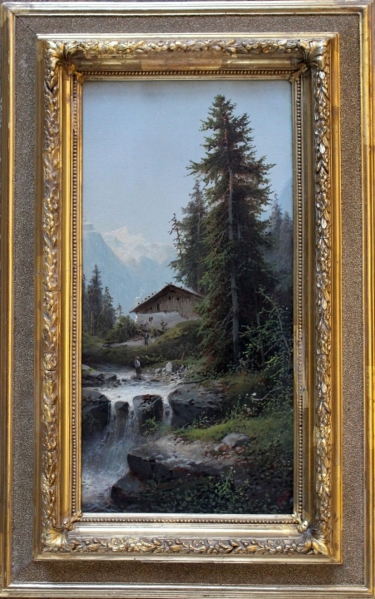 Gemälde - Carl ZOPF (1858 Neuruppin -1944 München) "Alpenlandschaft mit reißendem Bach, Berghütte