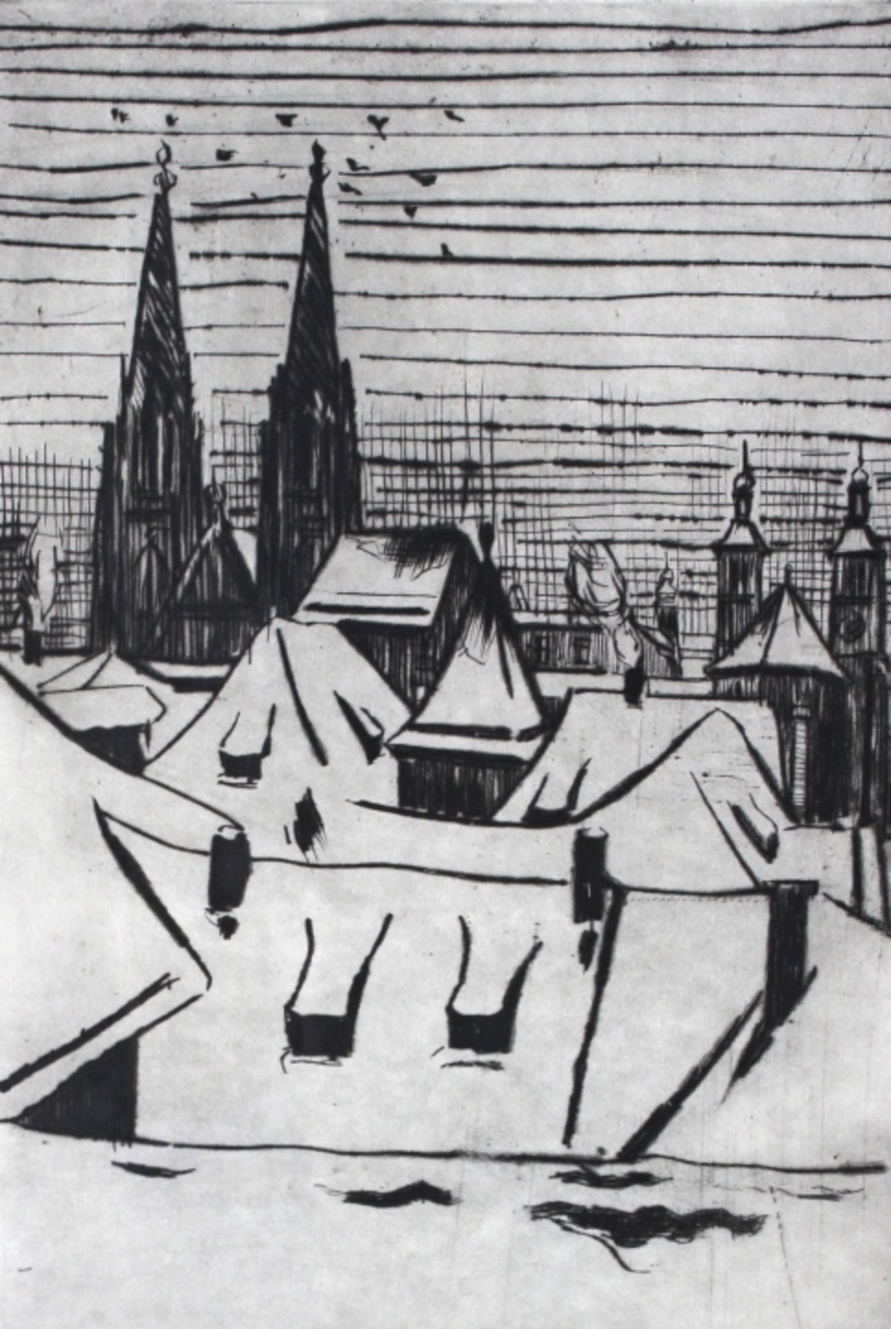 Radierung - Otto Baumann (Regensburg 1901 - 1992) "Über den Dächern von Regensburg", r.u.