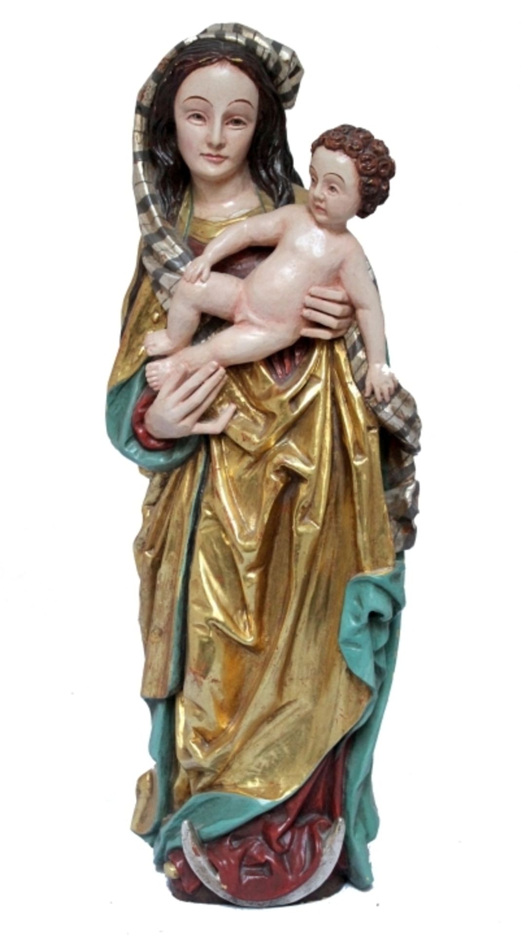 Skulptur - Holzbildhauer Josef Bauer (Nandlstadt 20.Jahrhundert) "Madonna mit Kind im Stil von