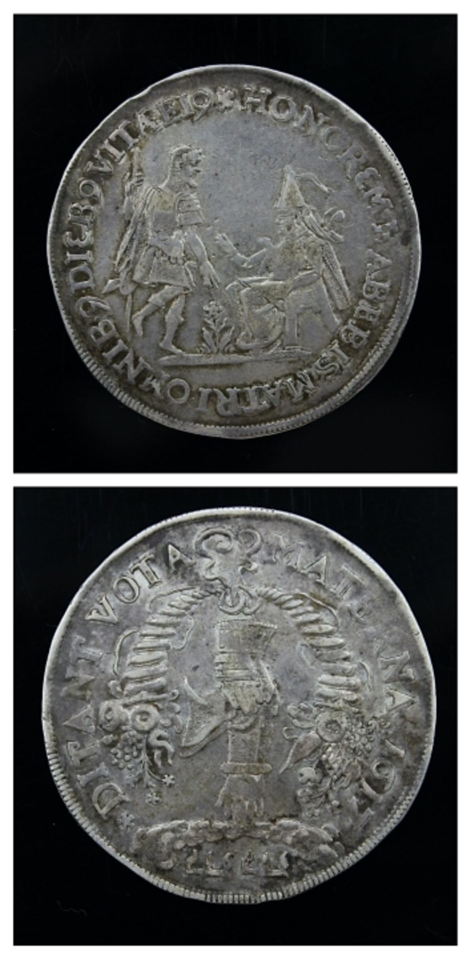 Silberne Reformationsmedaille von 1617 Kurfürst Joh. Georg I mit Lanze in der linken Hand, d.= 37