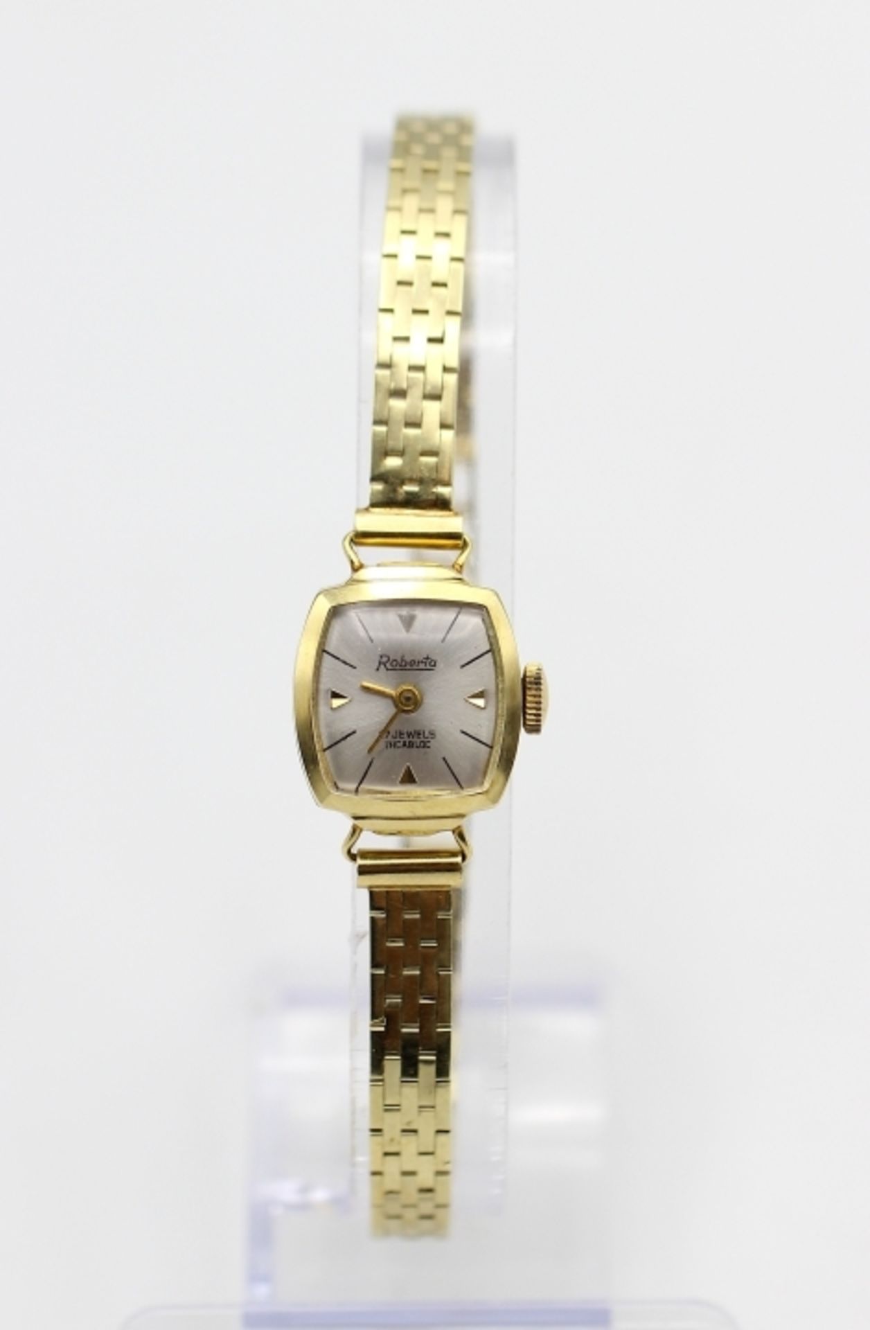 Goldene Armbanduhr - Marke Roberta 17 Jewels, Incabloc, Rückdeckel gest. 14 K, Gold 585,