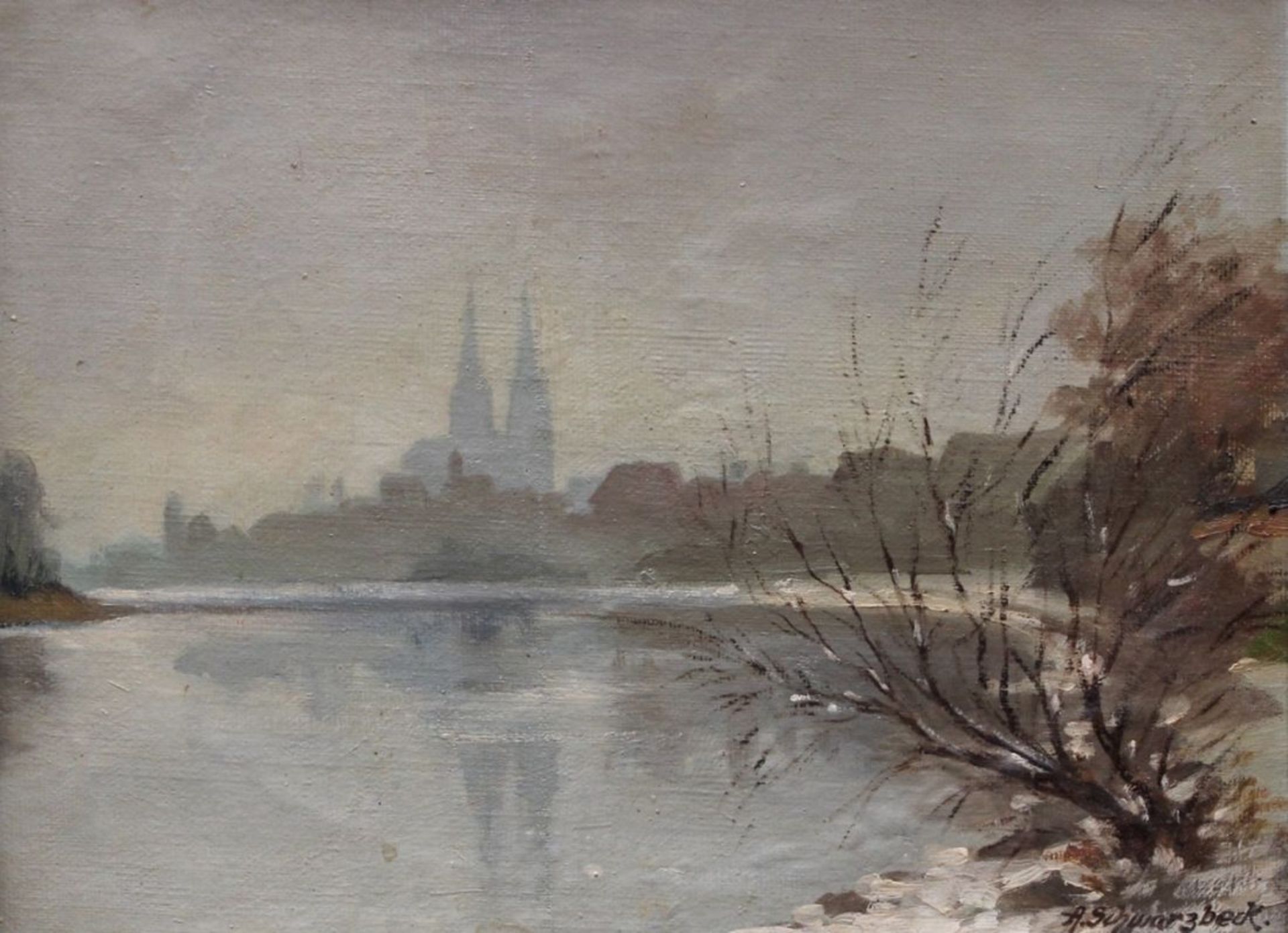 Gemälde - A. Schwarzbeck (XX. Jahrhundert) "Stadtansicht Regensburg im Winter", r.u. signiert, Öl