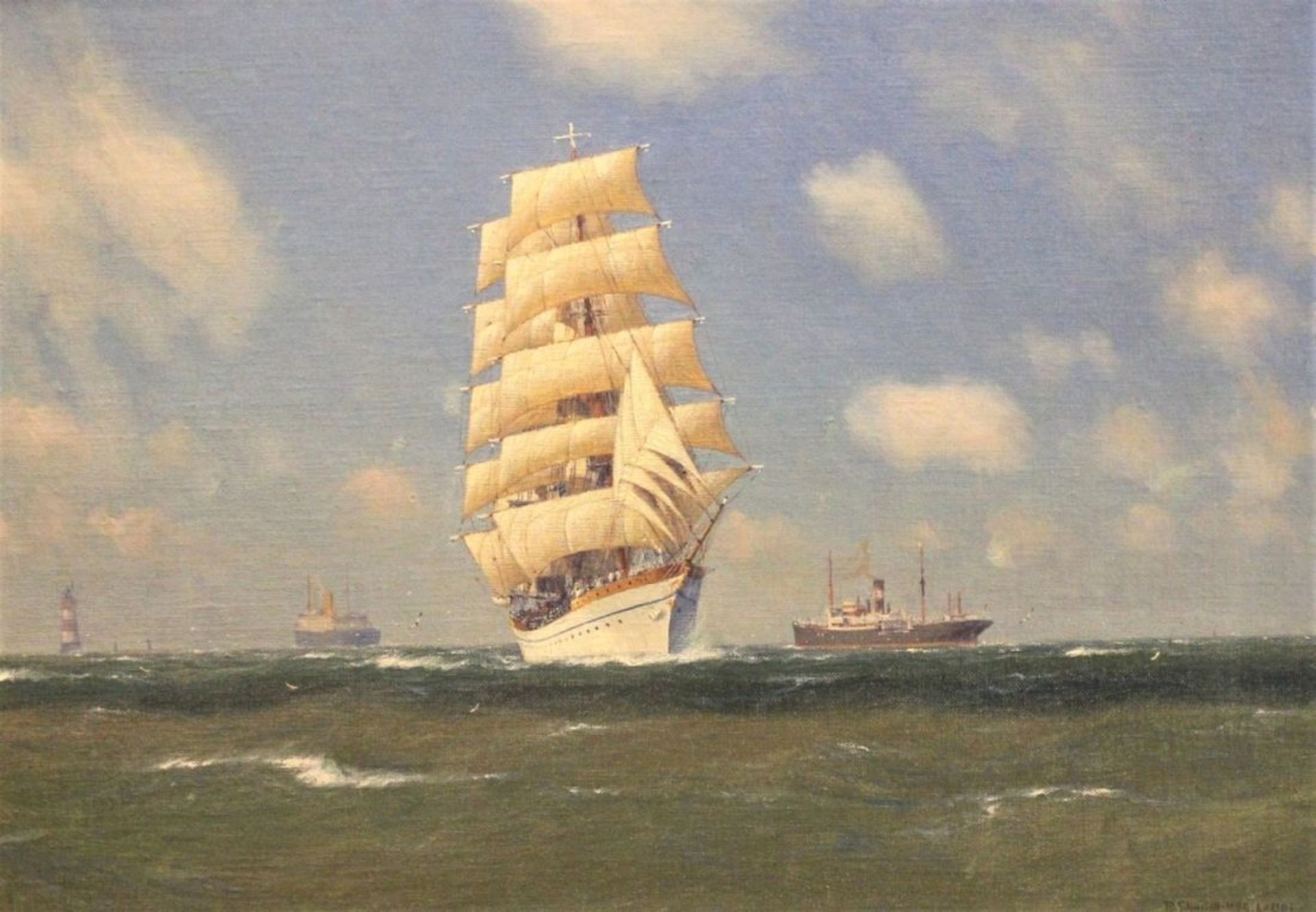 Gemälde - Robert Schmidt - Hamburg (1885 Berlin - 1963 Laboe) "Segelschiff der Kriegsmarine in