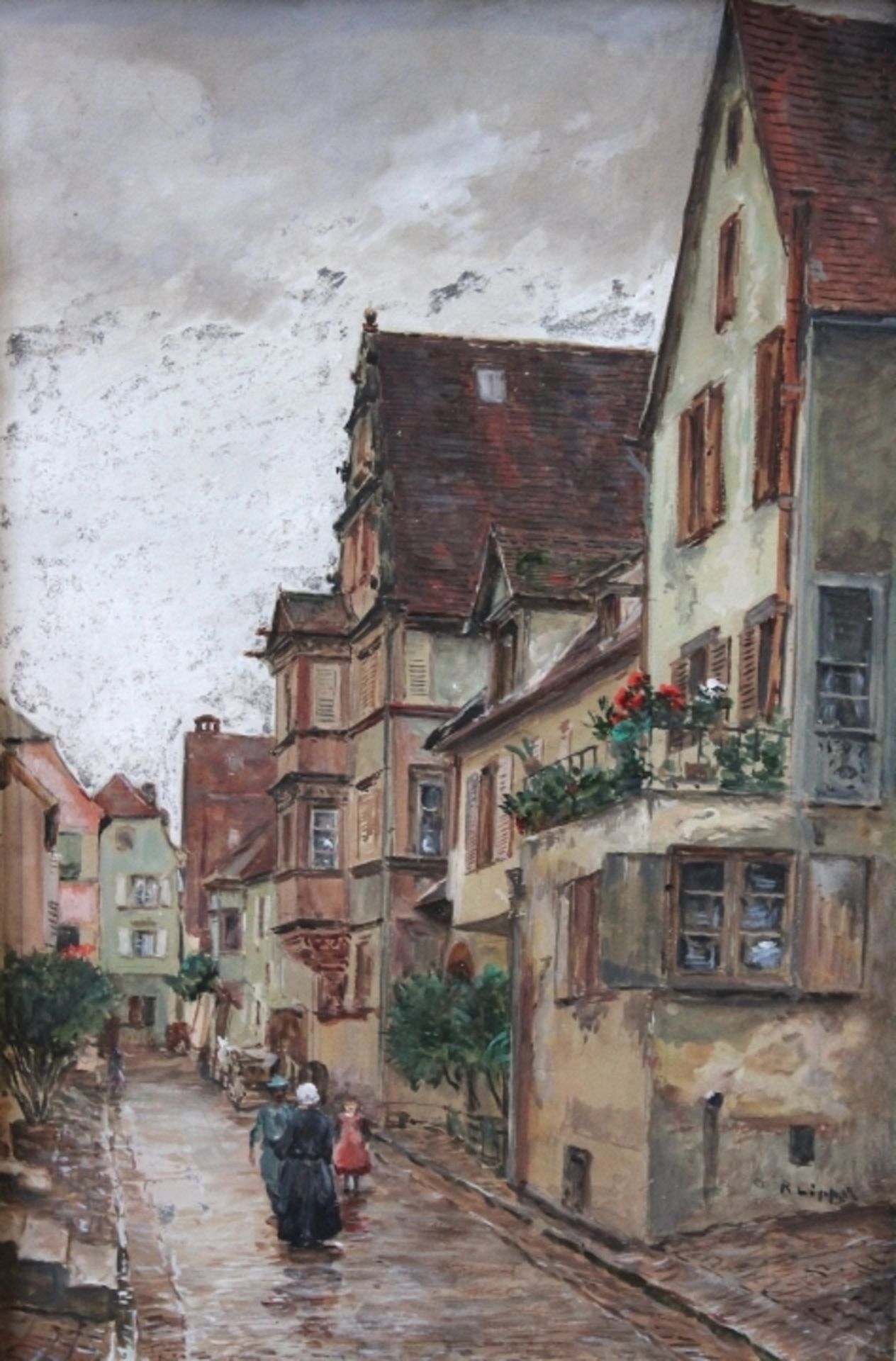 Mischtechnik - Richard LIPPS (1857 Berlin -1926 Starnberg) "Stadtansicht von Reichenweier (