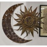 Metal wall decoration, sun and moon, 60cm high.