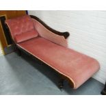 A late Victorian mahogany chaise longue, carved de