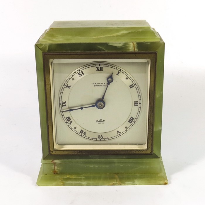 An Art Deco green onyx mantle clock by Elliott - Image 2 of 5