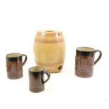 Denby pottery ale tankards in quart, pint and half pint measures, two with applied sprigged hunting