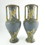 Mettlach, Villeroy and Boch, a pair of Jugendstil vases, circa 1890, twin handled inverse baluster f