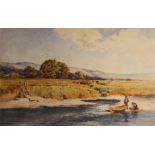 John Finnie (1829-1907), Fishermen in the Countryside, watercolour, signed, 33cm x 50cm, framed