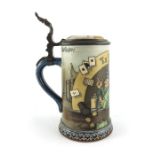 Heinrich Schlitt for Mettlach, Villeroy and Boch, a half litre stein, incised with a tavern scene an