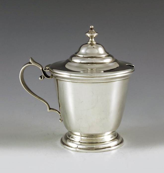 Gorham, Rhode Island, circa 1910, an American silver mustard pot, footed conical beaker form, double
