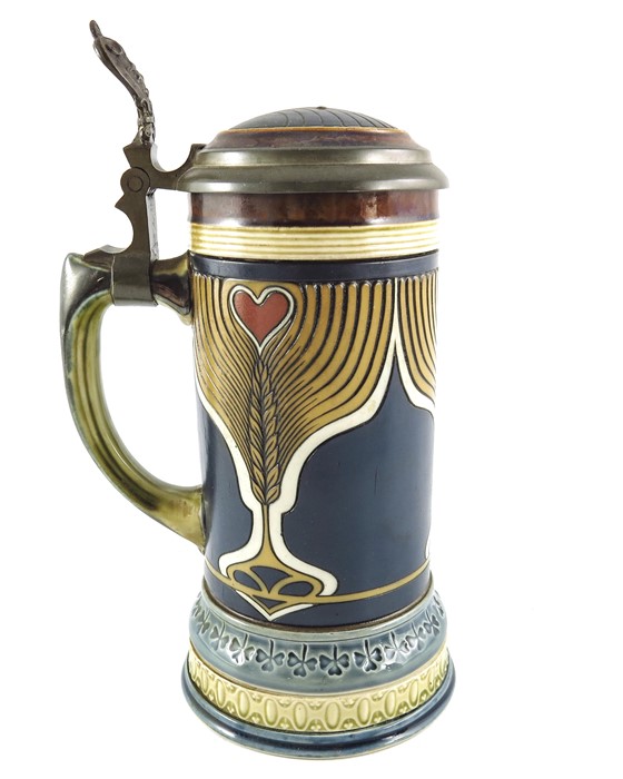 Mettlach, Villeroy and Boch, a half litre stein, incised Jugendstil wheat and heart design - Image 2 of 7