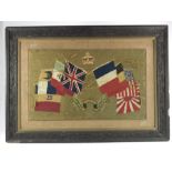 A World War One woolwork picture, flags of the Allied Forces