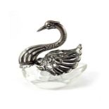 A Continental silver and glass swan bowl