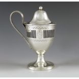 Nathan and Hayes, Chester 1904, an Edwardian silver mustard pot, Neoclassical pedestal urn form, ret