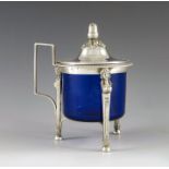 A E G, Paris circa 1800, a French Empire silver mustard pot, the cylindircal glass bowl supported in