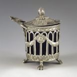 George Prag, London import 1901, a Continental Hanau silver mustard pot, cast reticulated cylindrica