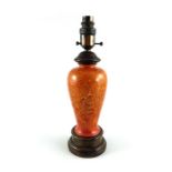 Pilkington, a Royal Lancastrian orange crystalline lamp base