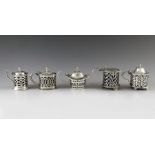 Five English silver mustard pots, with date marks from 1901 to 1913, various makers, London, Birming