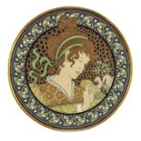 Lucien Payen for Mettlach, Villeroy and Boch, a Jugendstil plaque, incised with an Art Nouveau woman