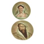 Mettlach, Villeroy and Boch, a pair of plaques, transfer printed Old Master portraits after Hans Hol