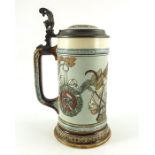 Mettlach, Villeroy and Boch, a litre stein, incised Cavalier and Blacksmith
