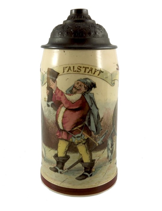 Mettlach, Villeroy and Boch, a half litre stein, printed under glaze with Falstaff - Image 3 of 7