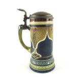 Mettlach, Villeroy and Boch, a half litre stein, incised Jugendstil wheat and heart design