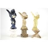 Three carved rock crystal and blue hardstone Rolls Royce Spirit of Ecstacy car mascots