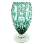 A Val St Lambert style green cased cut glass pedestal vase